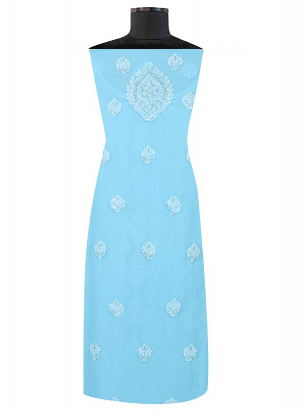 Ada Hand Embroidered Pastel Blue Georgette Lucknowi Chikankari Unstitched Suit Piece With Pearl Work 01A172899