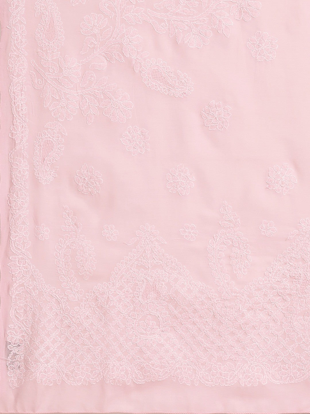 Ada Hand Embroidered Pink Cotton Lucknow Chikan Saree With Blouse- A311151