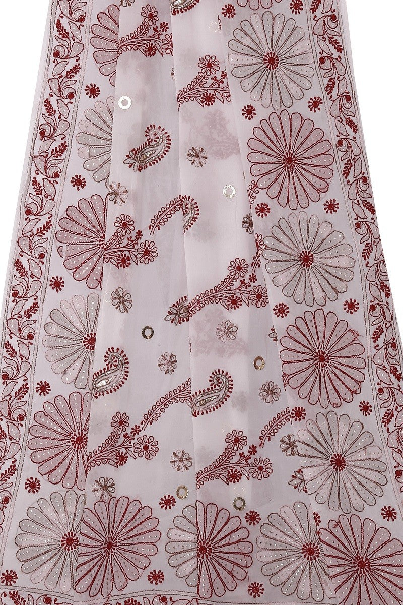 Ada Hand Embroidered White Georgette Lucknowi Chikankari Saree/Blouse With Muqaish Work A407323