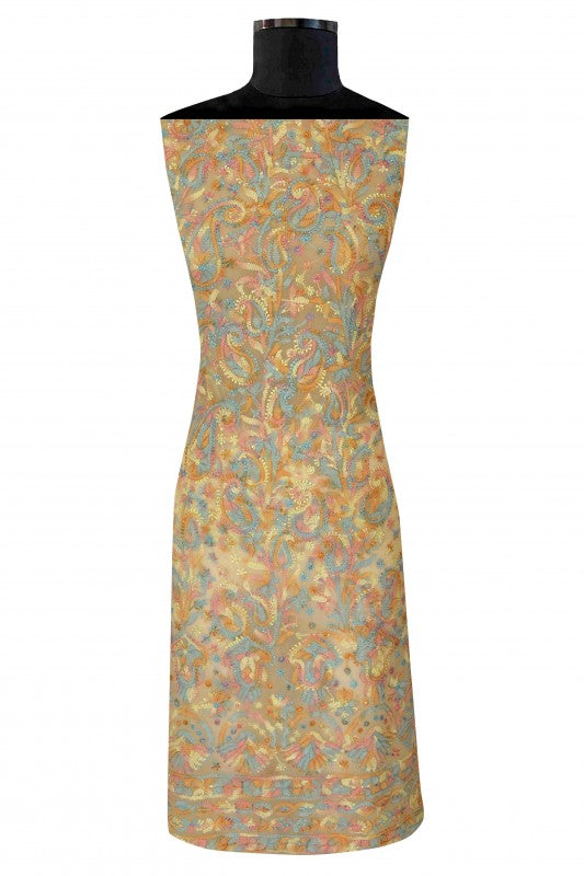 Ada Hand Embroidered Fawn Georgette Lucknowi Chikan Unstitched Suit Piece - A211198