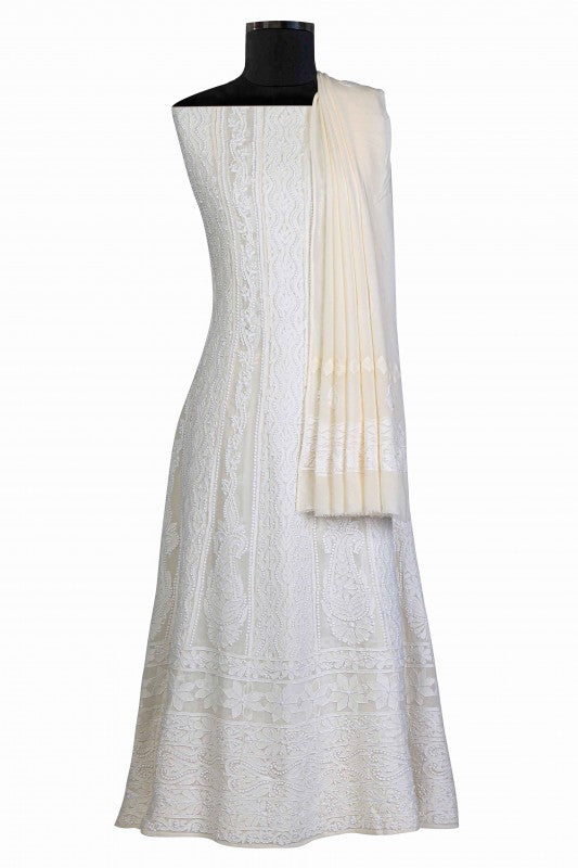 Ada Hand Embroidered Ivory Pure Georgette Semi-stitched Anarkali Kurta Dupatta-A607879