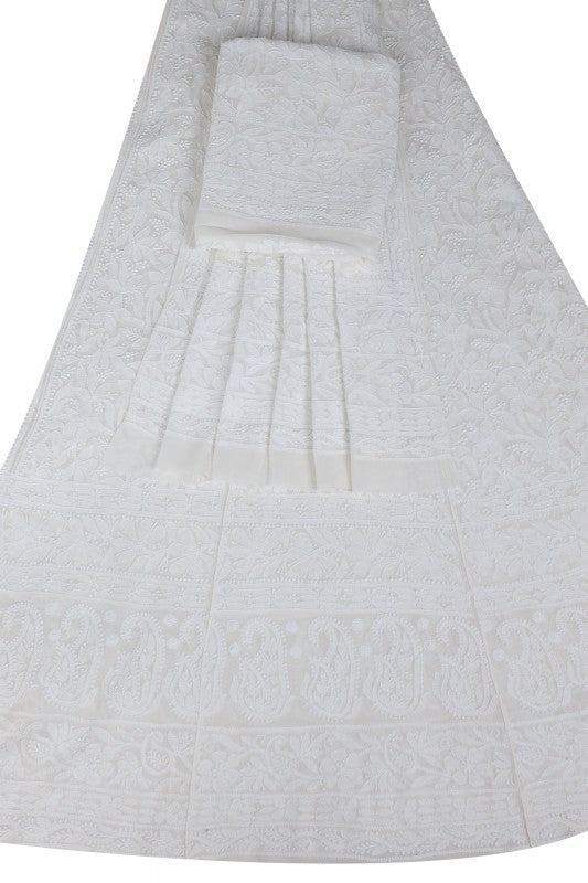 Ada Hand Embroidered White Pure Georgette Lucknowi Chikankari Lehenga Set– A623666
