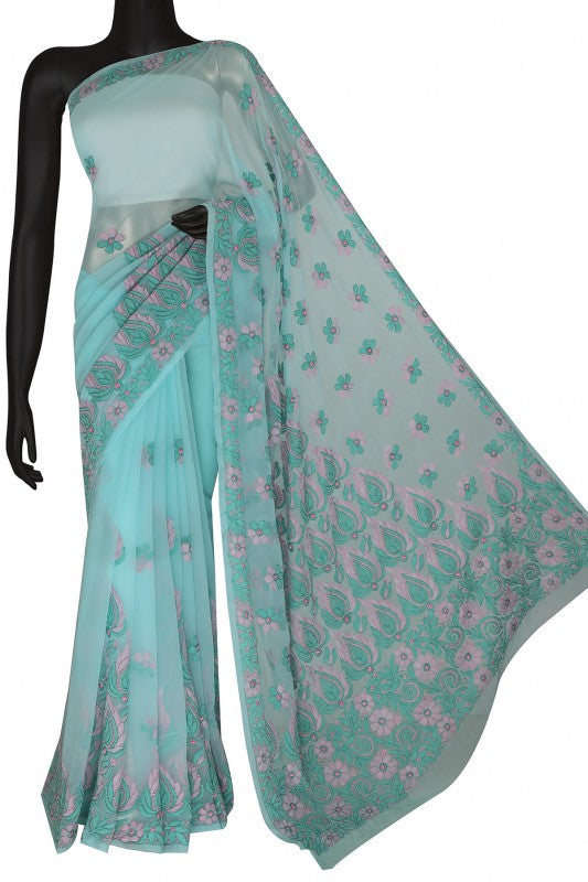 Ada Hand Embroidered Sea Green Georgette Lucknowi Chikankari Saree with Blouse A611776
