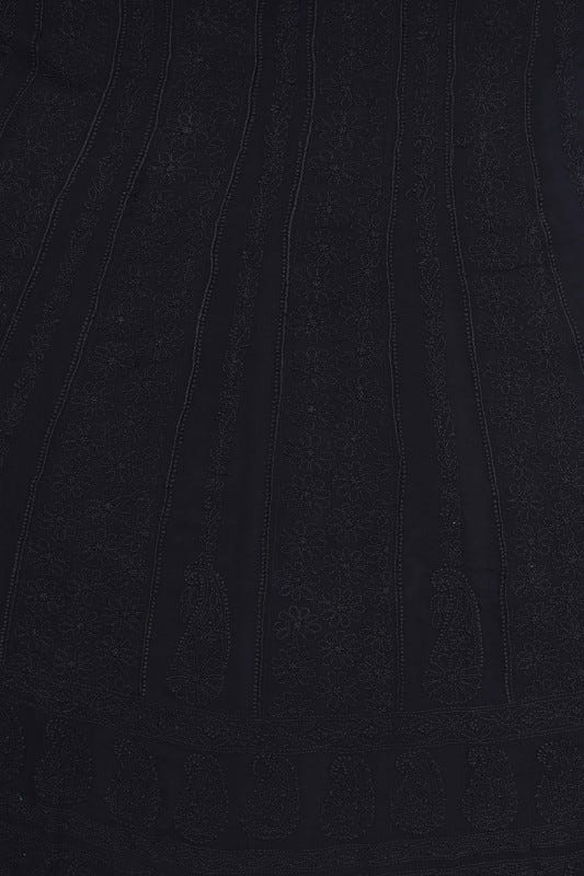 Ada Hand Embroidered Black Georgette Lucknowi Chikan Semi-Stitched Anarkali Kurta Dupatta Set A517238