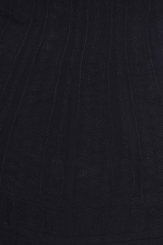 Ada Hand Embroidered Black Georgette Lucknowi Chikan Semi-Stitched Anarkali Kurta Dupatta Set A517238