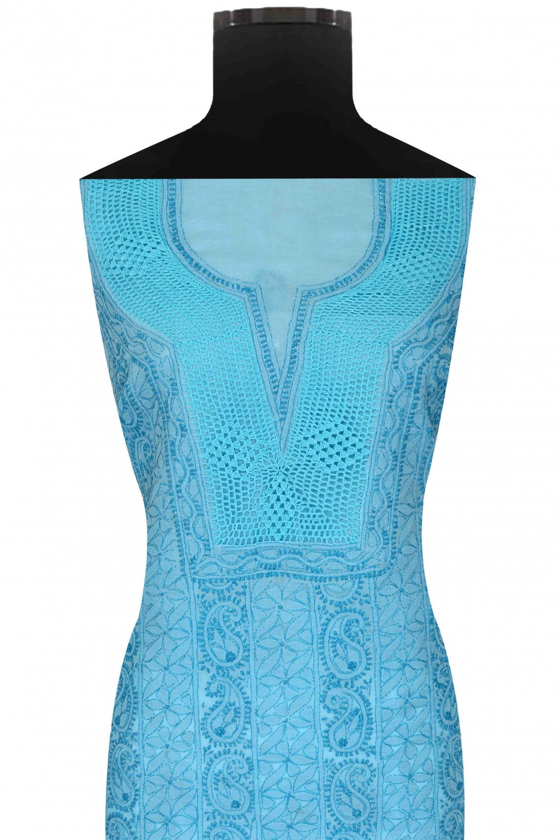 Ada Hand Embroidered Blue Cotton Lucknowi Chikankari Unstitched Suit Piece 01A127644