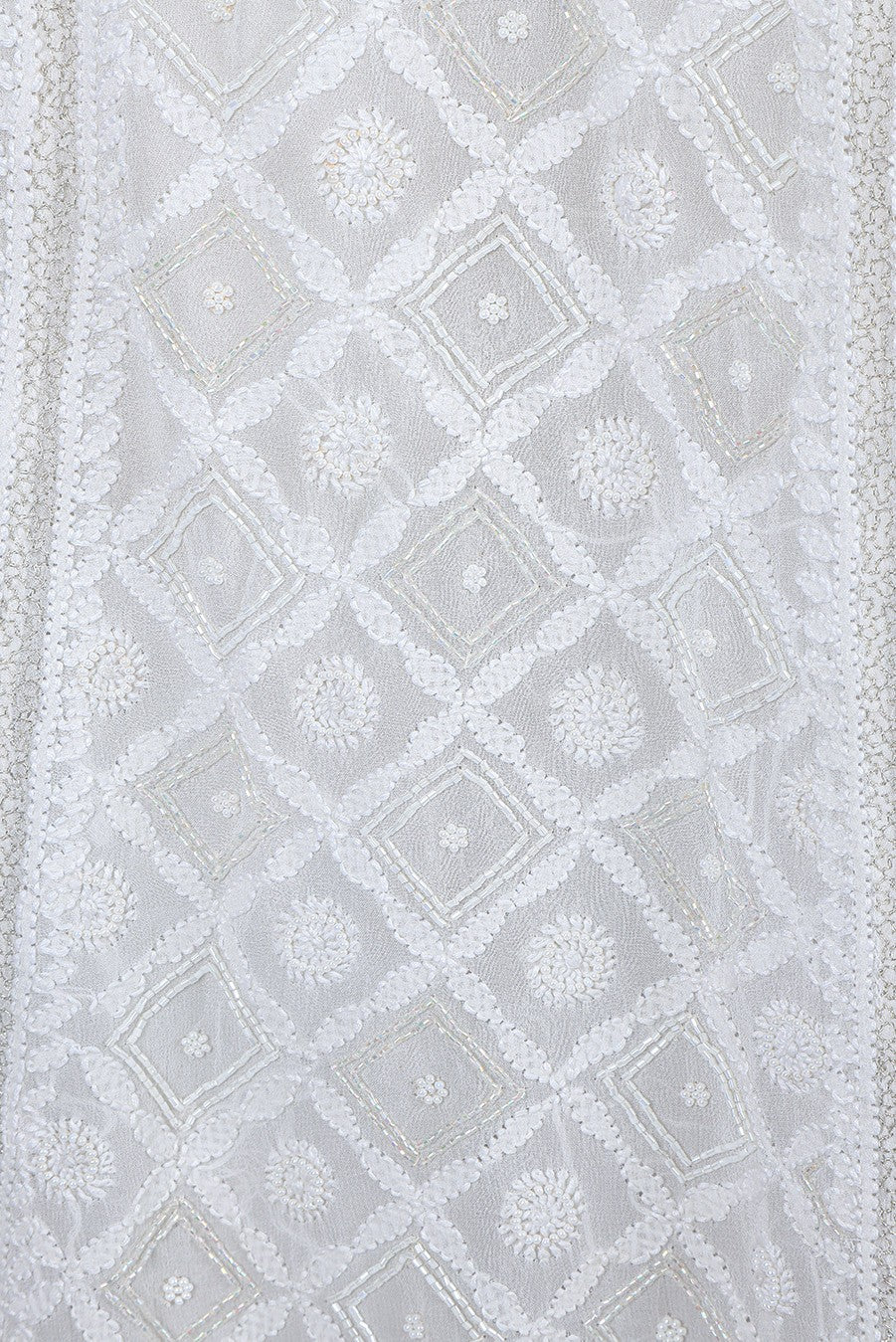 Ada Hand Embroidered White Pure Georgette Lucknowi Chikankari Unstitched Lehenga Skirt (Only Skirt)With Pearl Work-A501261