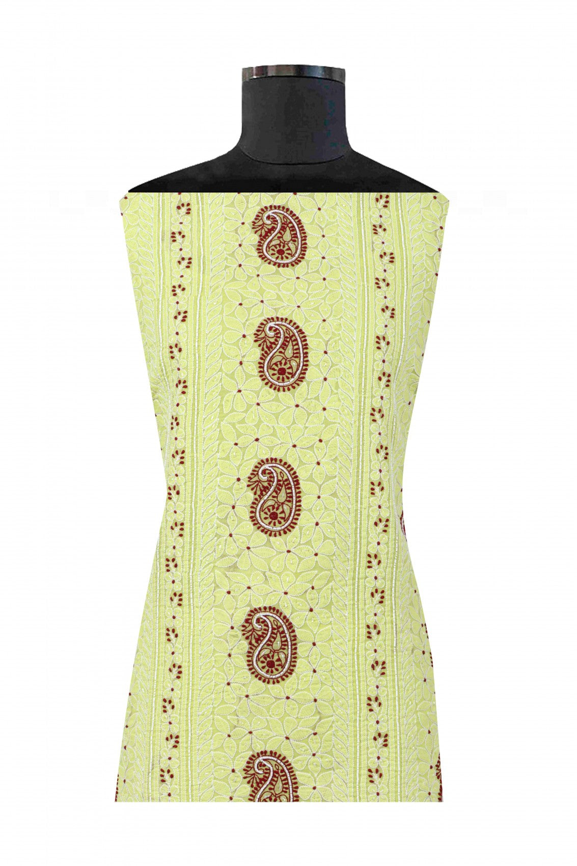 Ada Hand Embroidered Lemon Cotton Lucknowi Chikankari Unstitched Suit Piece With Pearl Work 01A148739