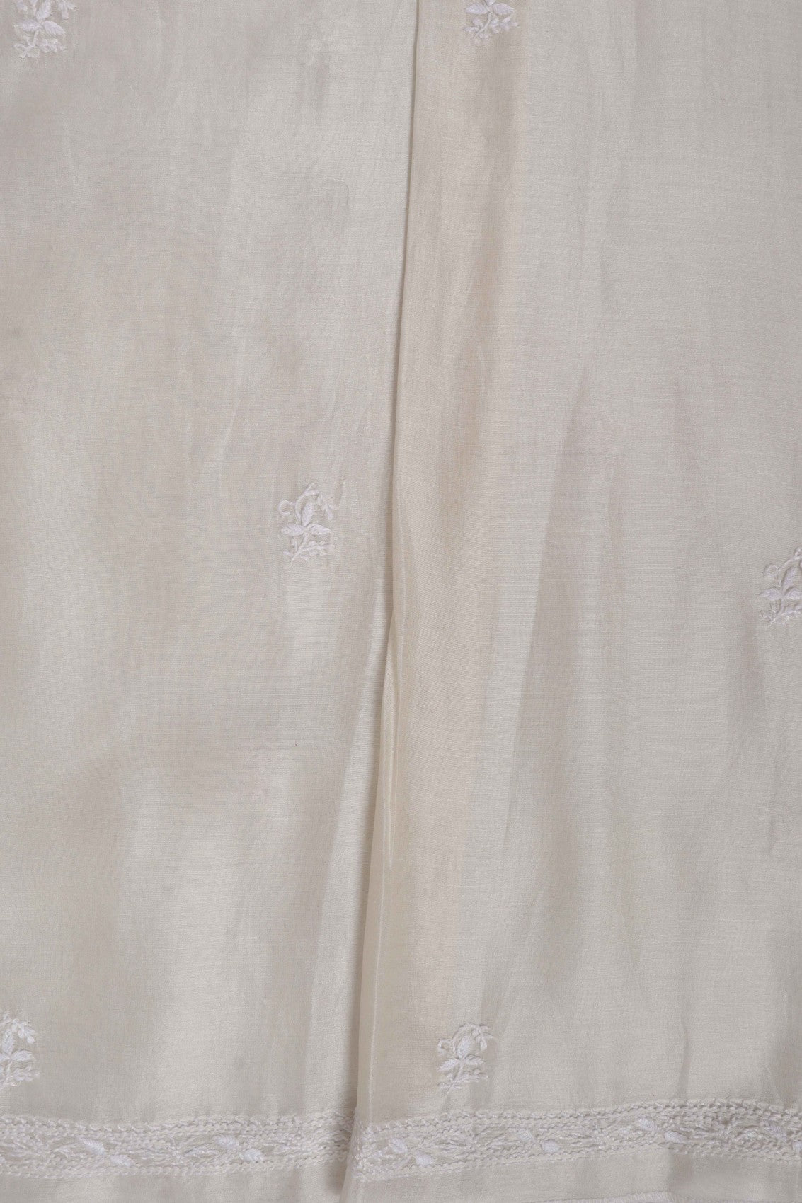 Ada Hand Embroidered White Chanderi Lucknowi Chikankari Semi-stitched Kurta Dupatta Set 01A240784