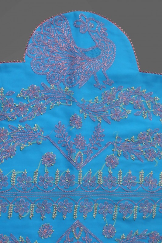 Ada Hand Embroidered Sky Blue Georgette Lucknowi Chikankari Table Cover 01A44624