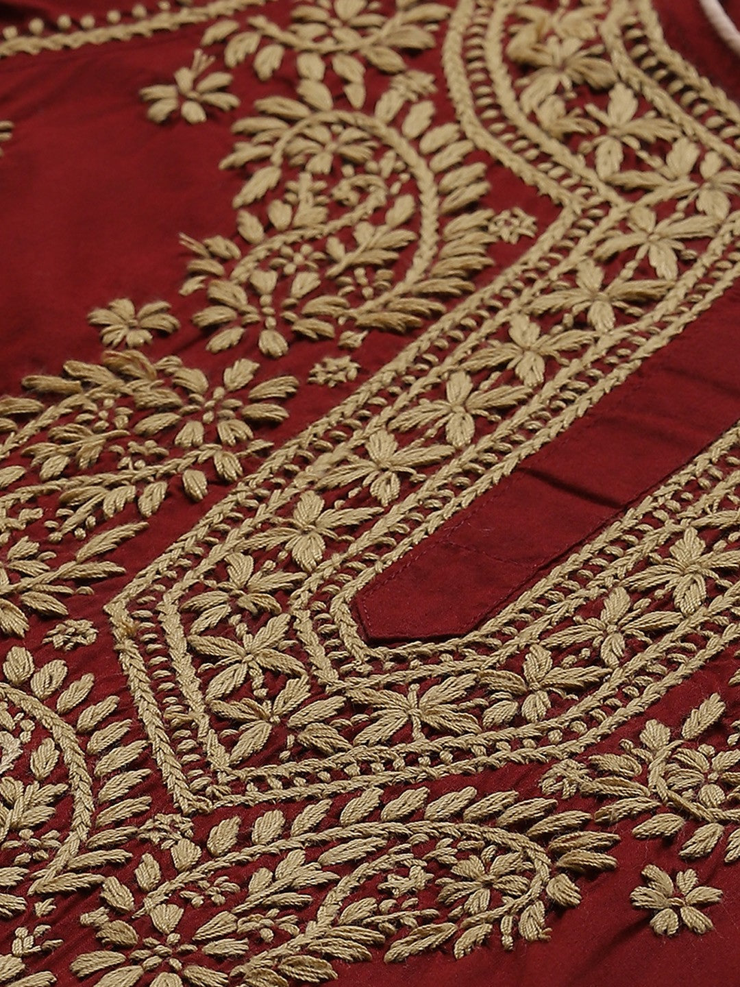 Ada Hand Embroidered Maroon Cotton Lucknowi Chikankari Kurta With Palazzo A811117