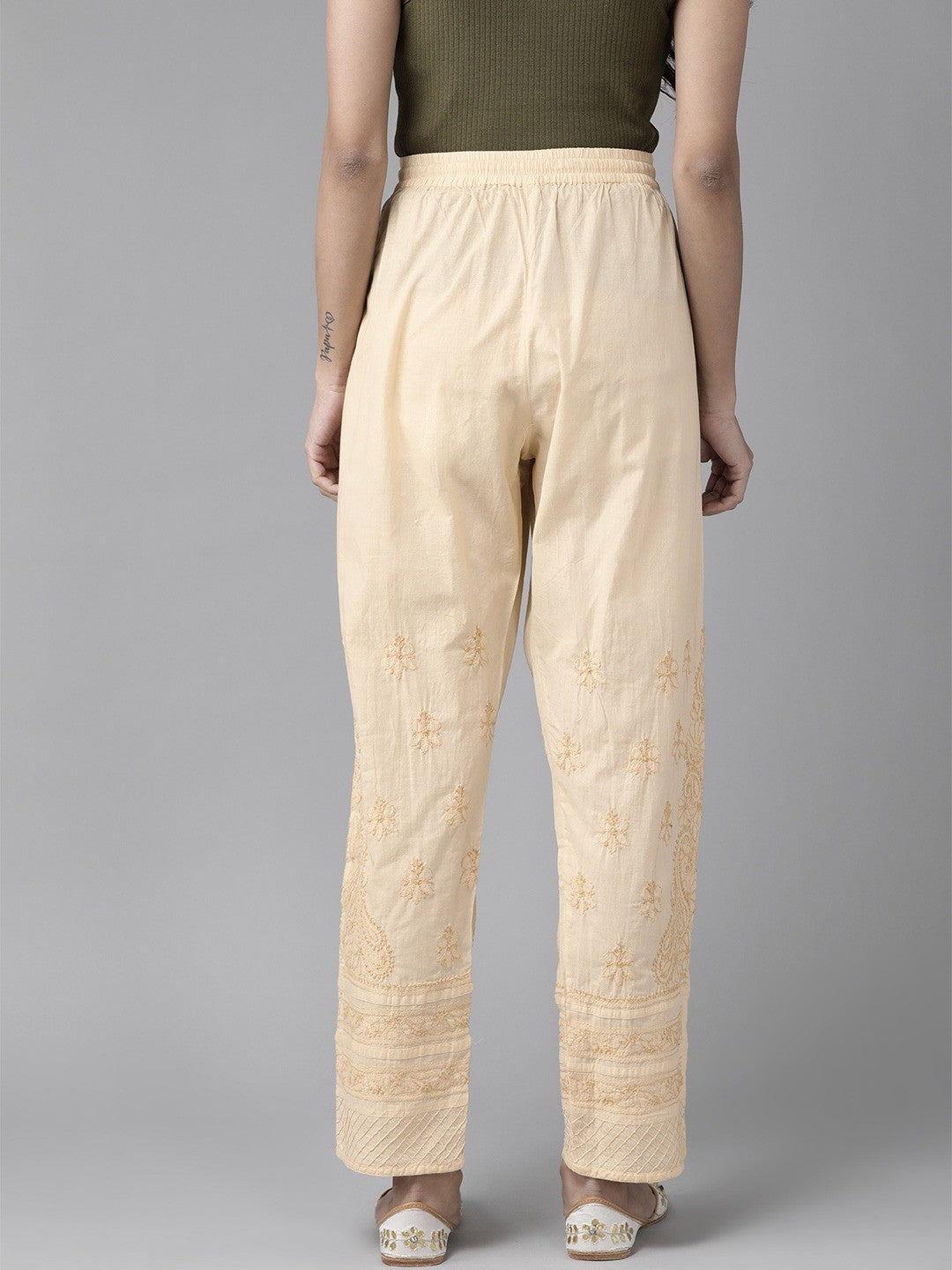 Ada Hand Embroidered Fawn Cotton Lucknowi Chikankari Palazzo A711132