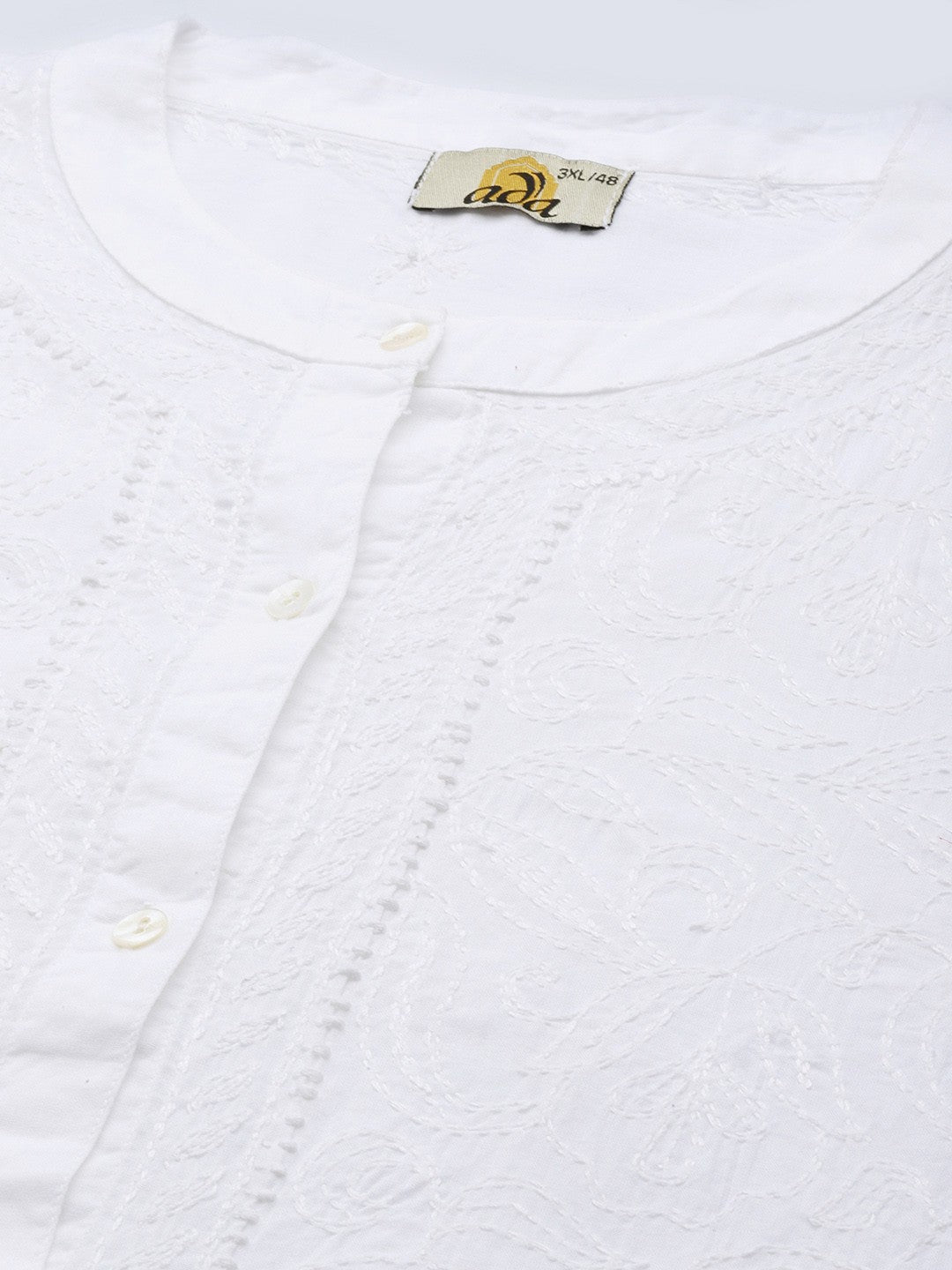 Ada Hand Embroidered White Cotton Lucknowi Chikankari Shirt A911221