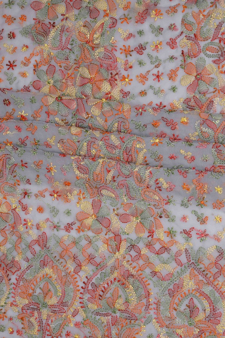 Ada Hand Embroidered Grey Georgette Lucknowi Chikankari Unstitched Suit Piece A211168
