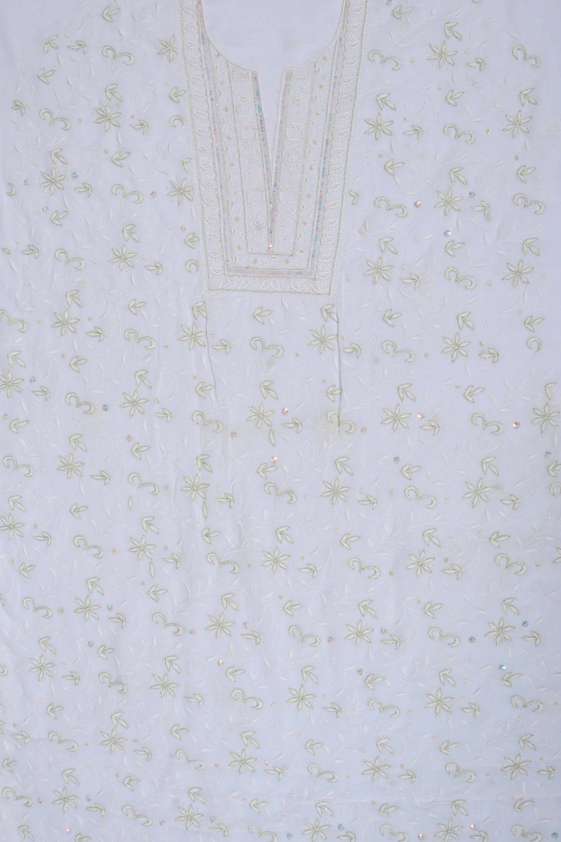 Ada Hand Embroidered White Viscose Georgette Lucknowi Chikankari Unstitched Kurta Dupatta Set With Pearl Work 01A197558