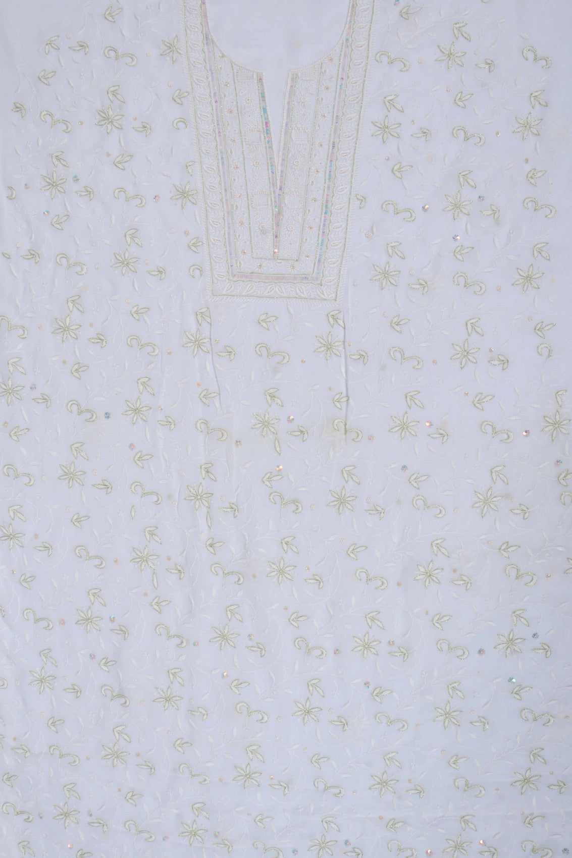 Ada Hand Embroidered White Viscose Georgette Lucknowi Chikankari Unstitched Kurta Dupatta Set With Pearl Work 01A197558