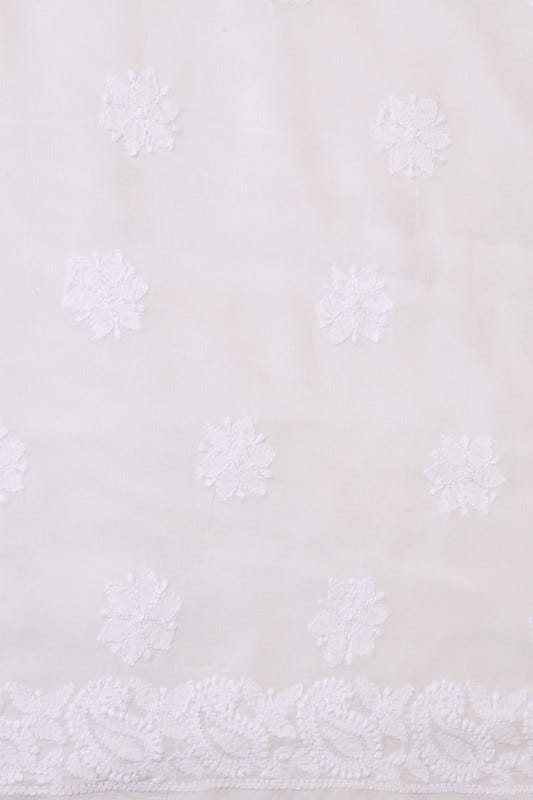 Ada Hand Embroidered White Georgette Chikan Unstitched Kurta Piece A587449