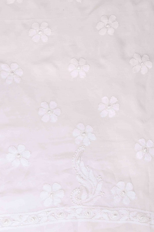 Ada Hand Embroidered White Georgette Lucknowi Chikan Unstitched Kurta Dupatta Set-A611694