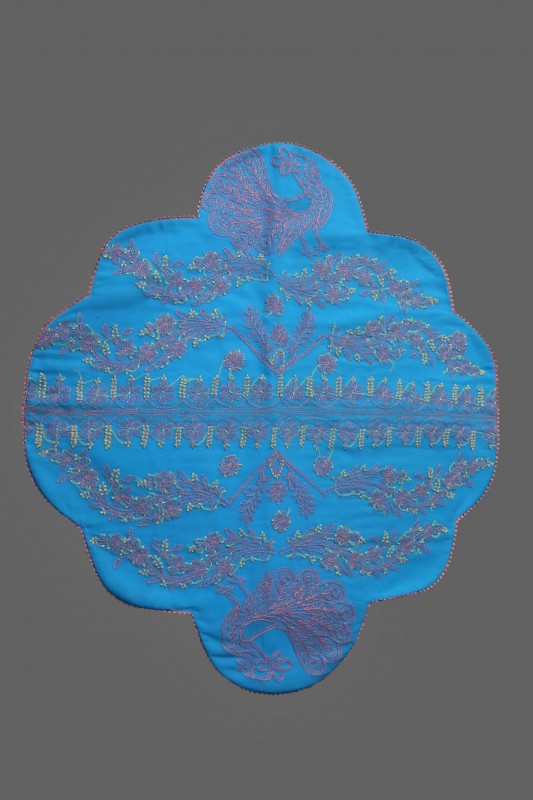 Ada Hand Embroidered Sky Blue Georgette Lucknowi Chikankari Table Cover 01A44624