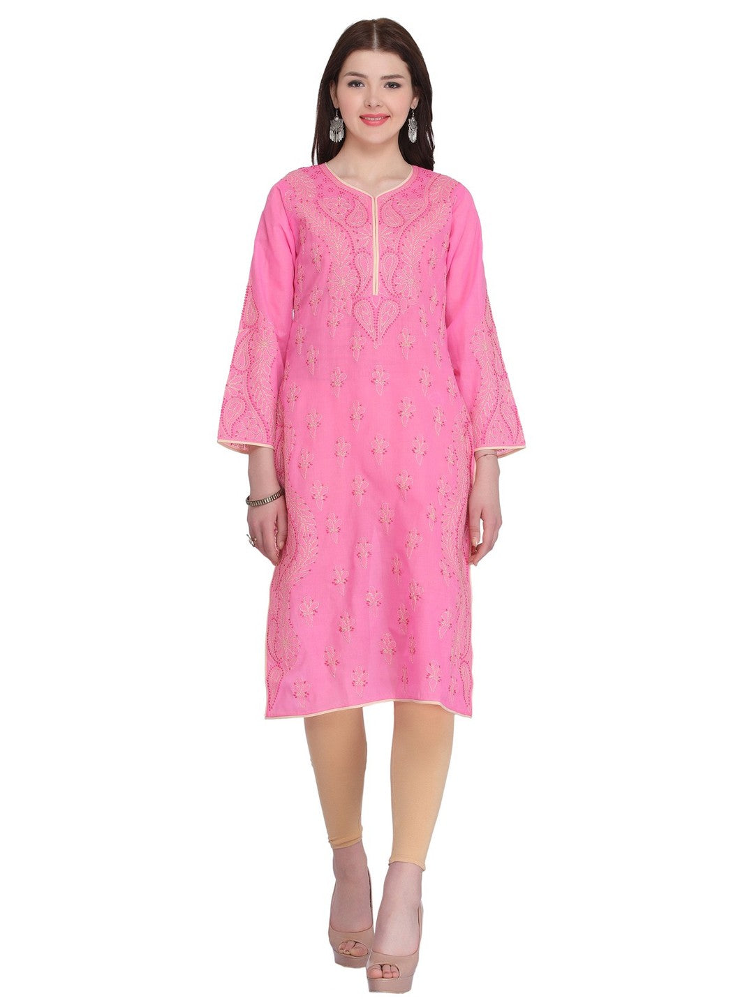 Ada Hand Embroidered Magenta Cotton Lucknow Chikankari Straight Kurta -A265613