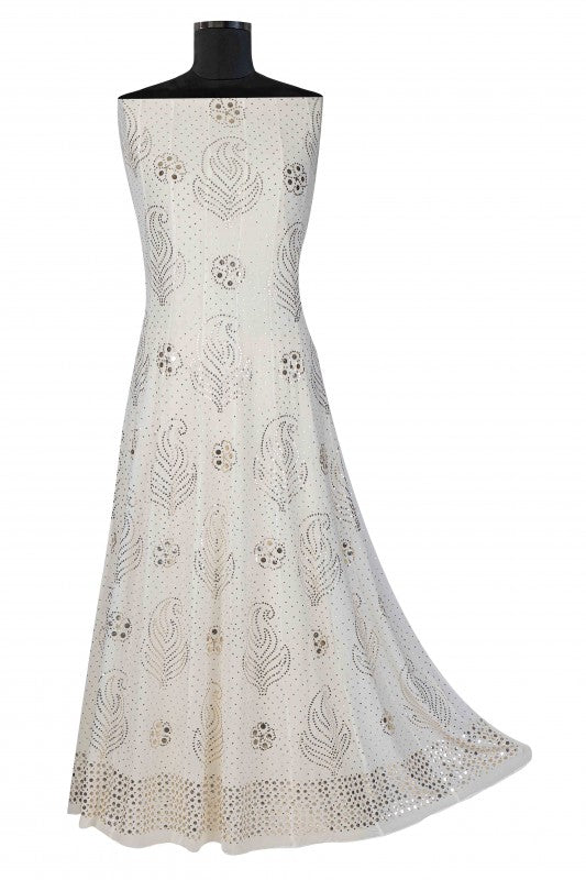 Ada Hand Embroidered White Pure Georgette Semi-Stitched Anarkali Kurta Dupatta Set With Muqaish Work A604494