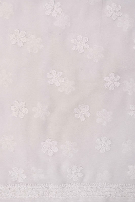 Ada Hand Embroidered White Georgette Lucknowi Chikan Unstitched Kurta Piece A602110