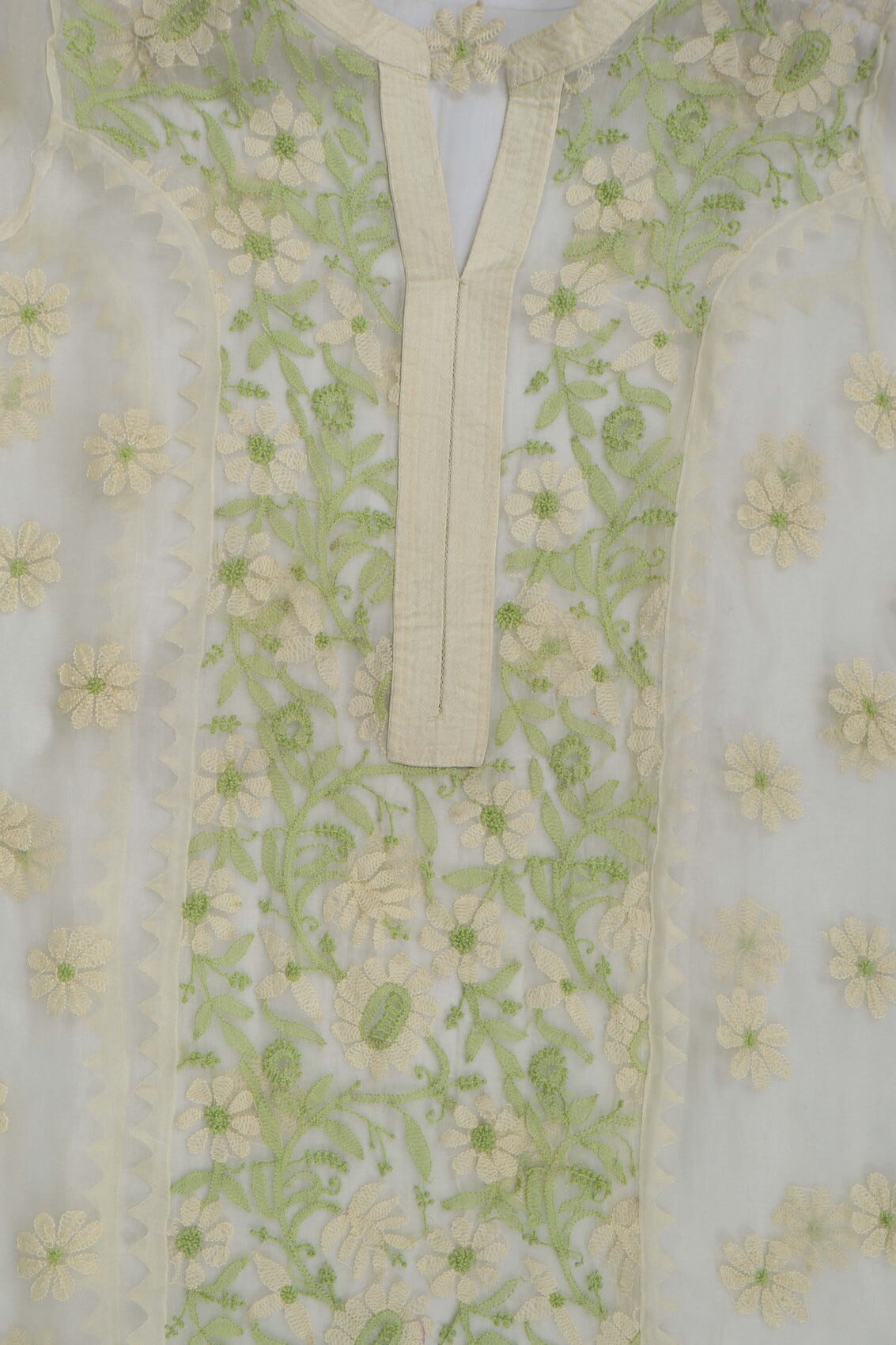 Ada Hand Embroidered Light Yellow Organza Lucknowi Chikankari Semi-stitched Kurta Dupatta Set A588002
