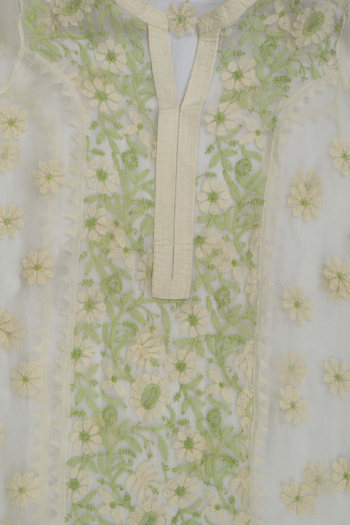 Ada Hand Embroidered Light Yellow Organza Lucknowi Chikankari Semi-stitched Kurta Dupatta Set A588002
