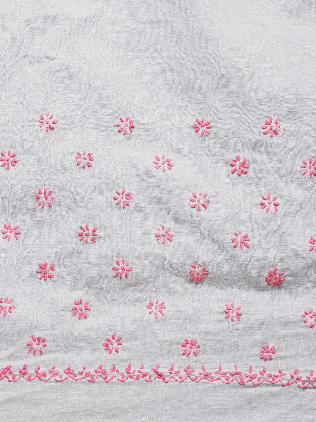 Ada Hand Embroidered White Cotton Lucknow Chikan Saree with Blouse -A100220