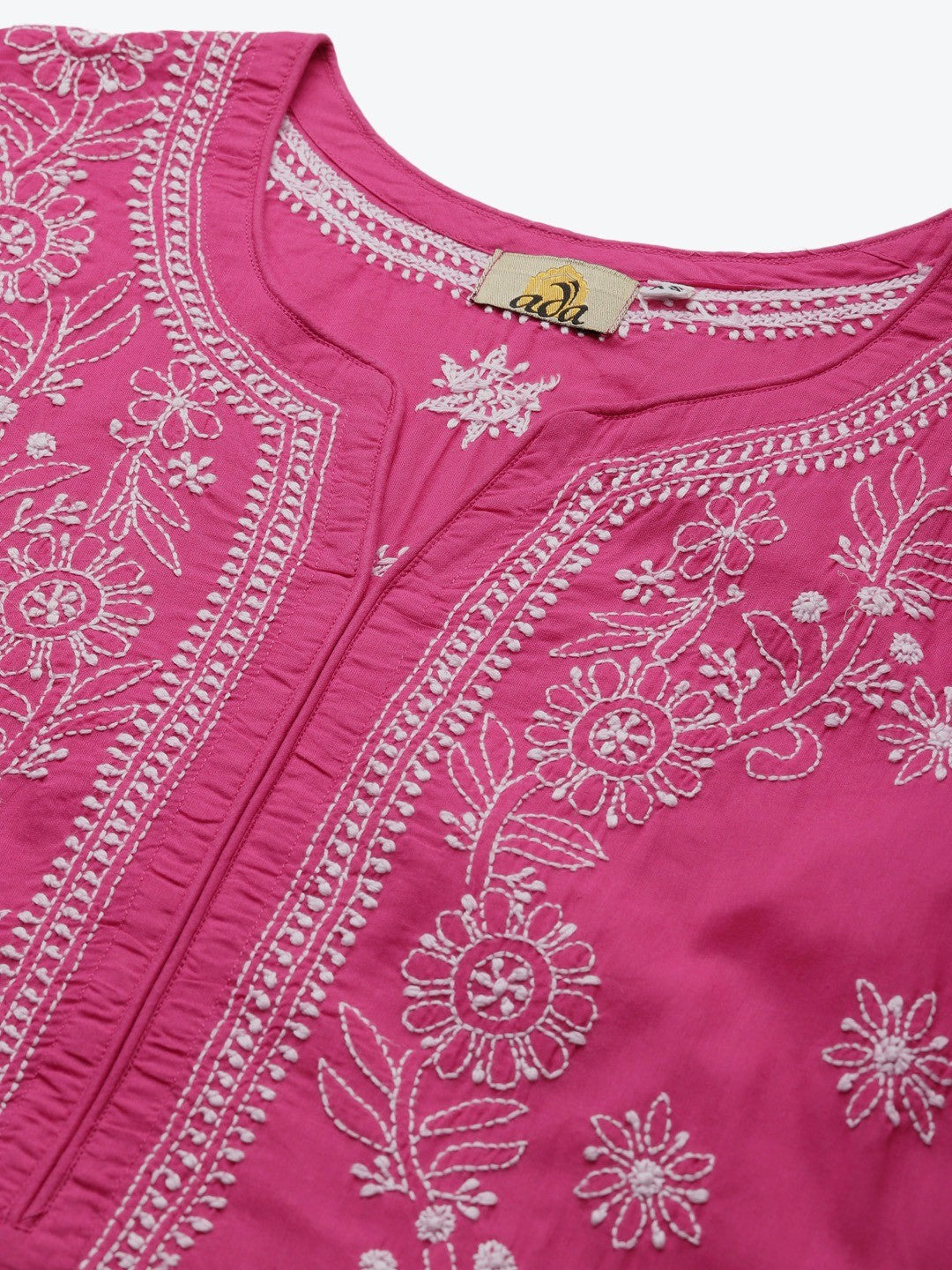 Ada Hand Embroidered Magenta Cotton Lucknow Chikankari Straight Kurta A144029