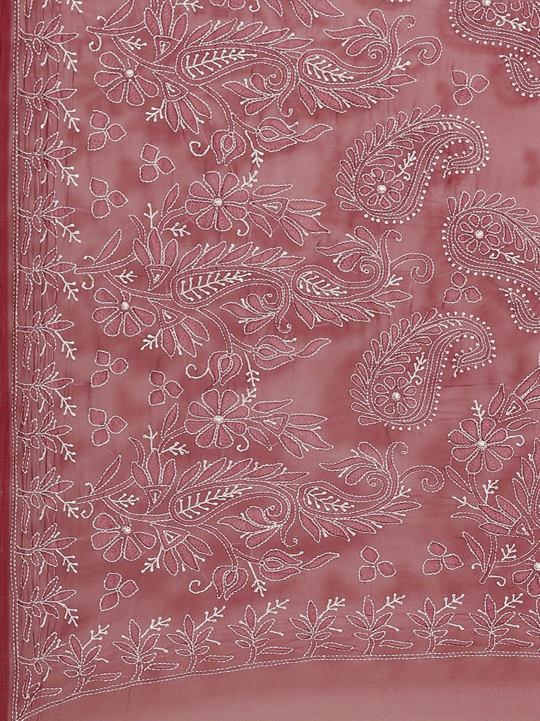 Ada Hand Embroidered Wine Georgette Lucknow Chikan Saree with Blouse A311267