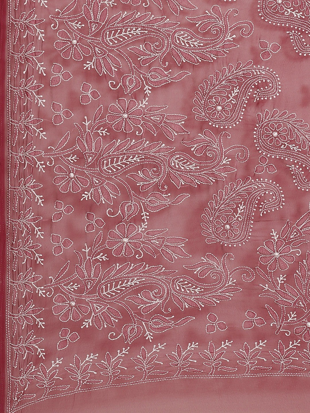 Ada Hand Embroidered Wine Georgette Lucknow Chikan Saree with Blouse A311267
