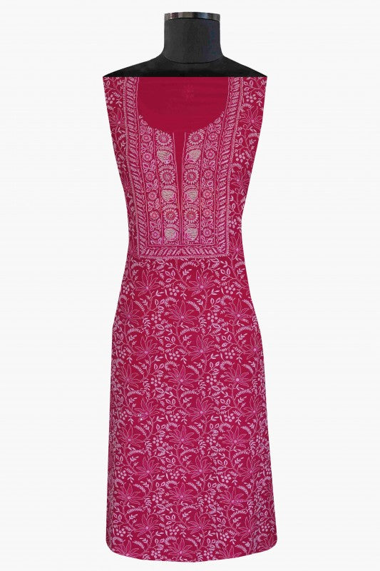 Ada Hand Embroidered Magenta Pure Georgette Lucknowi Chikan Unstitched Kurta Dupatta Set with Pearl Work A604158