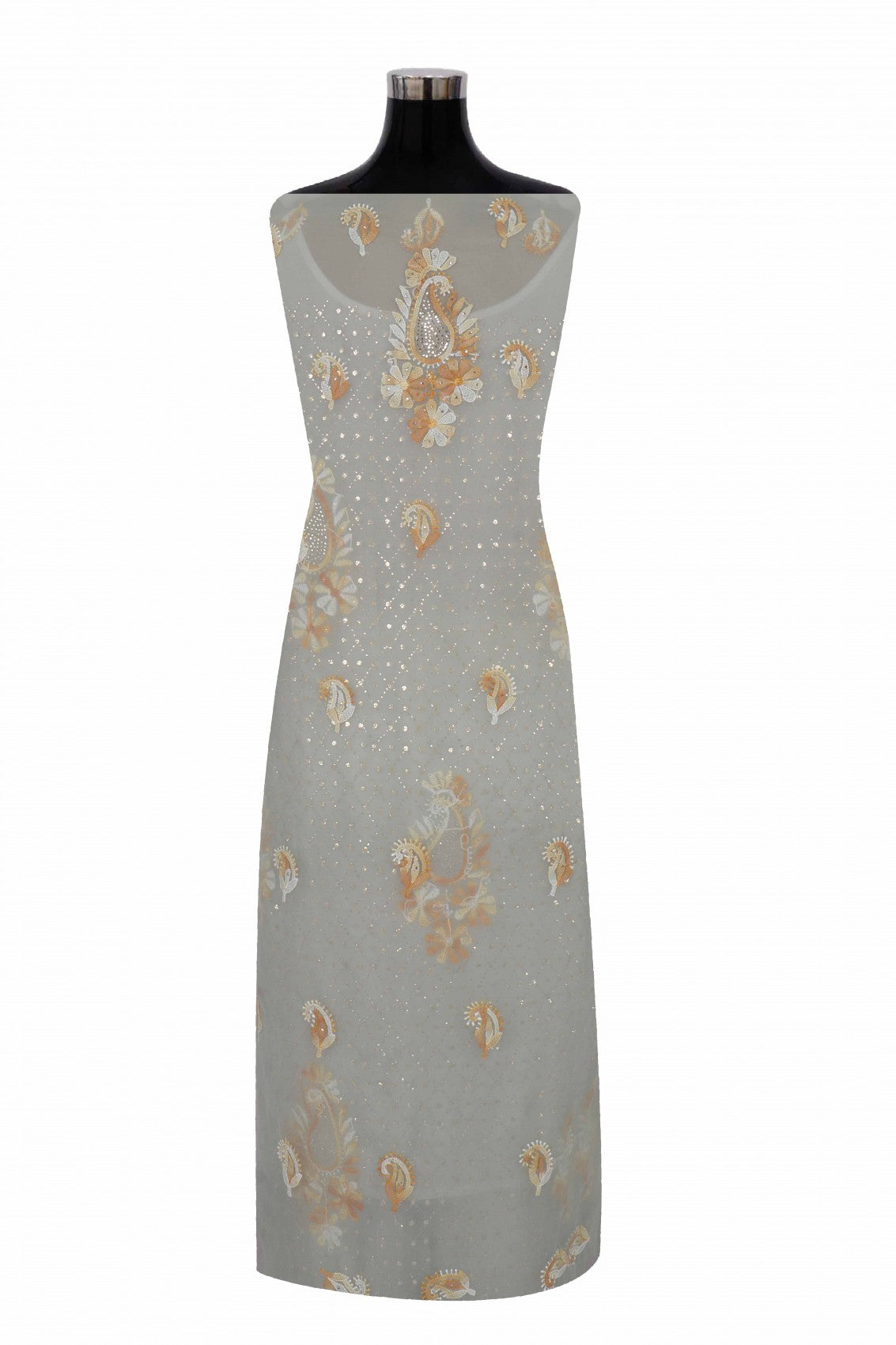 Ada Hand Embroidered Grey Georgette Lucknowi Chikankari Unstitched Suit Piece With Muqaish Work 01A211559