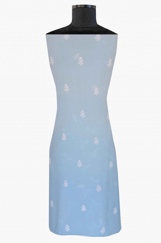 Ada Hand Embroidered Sky Blue Shaded Pure Georgette Lucknowi Chikan Unstitched Suit Piece-A576800