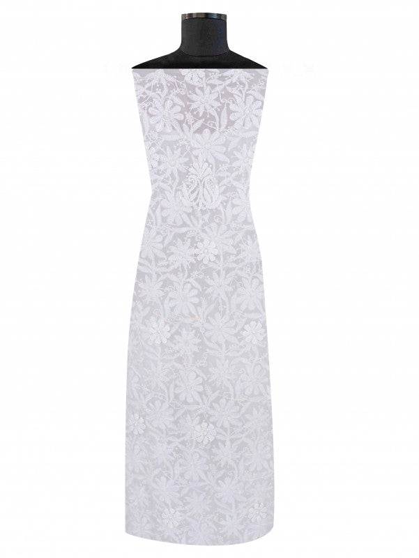 Ada Hand Embroidered White Georgette Lucknowi Chikan Unstitched Suit Piece A611802