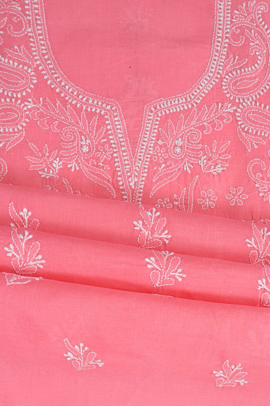 Ada Hand Embroidered Pink Cotton Lucknowi Chikan Unstitched Suit Piece A213045