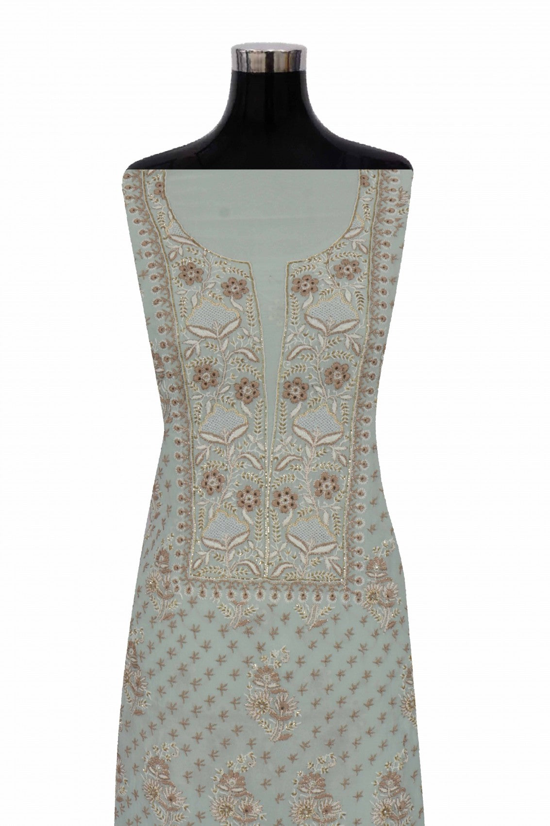 Ada Hand Embroidered Pastel Grey Pure Georgette Lucknowi Chikankari Unstitched Suit Piece With Cutdana Work A178232
