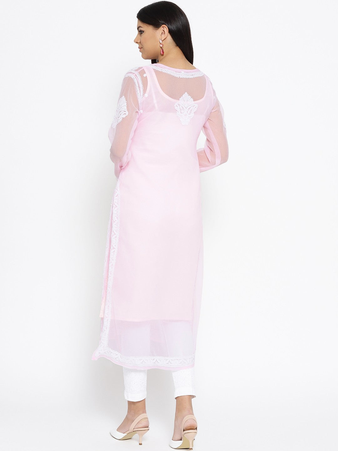 Ada Hand Embroidered Pink Faux Georgette Lucknow Chikankari Kurta Set with Slip A100042