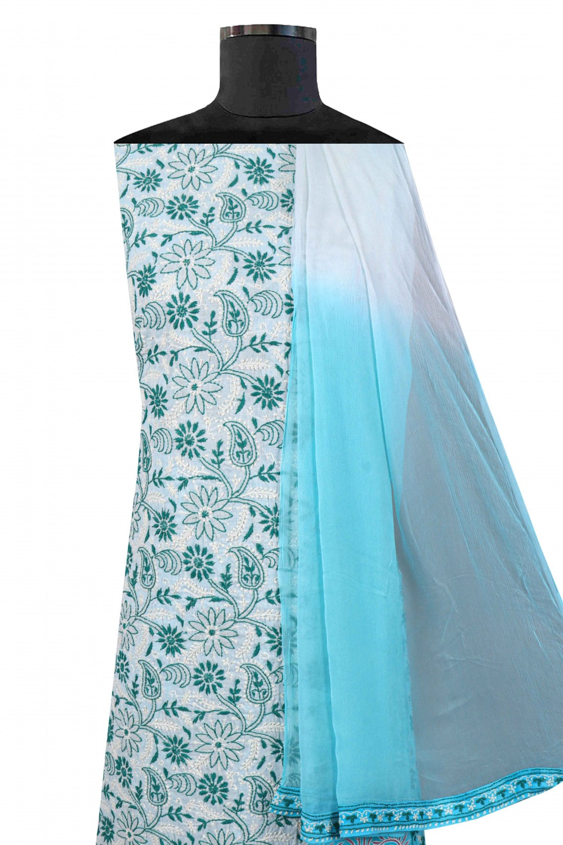 Ada Hand Embroidered White Cotton Lucknowi Chikankari Unstitched Suit Piece A10757