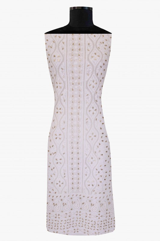 Ada Hand Embroidered White Georgette Chikan Unstitched Kurta Piece- A501449