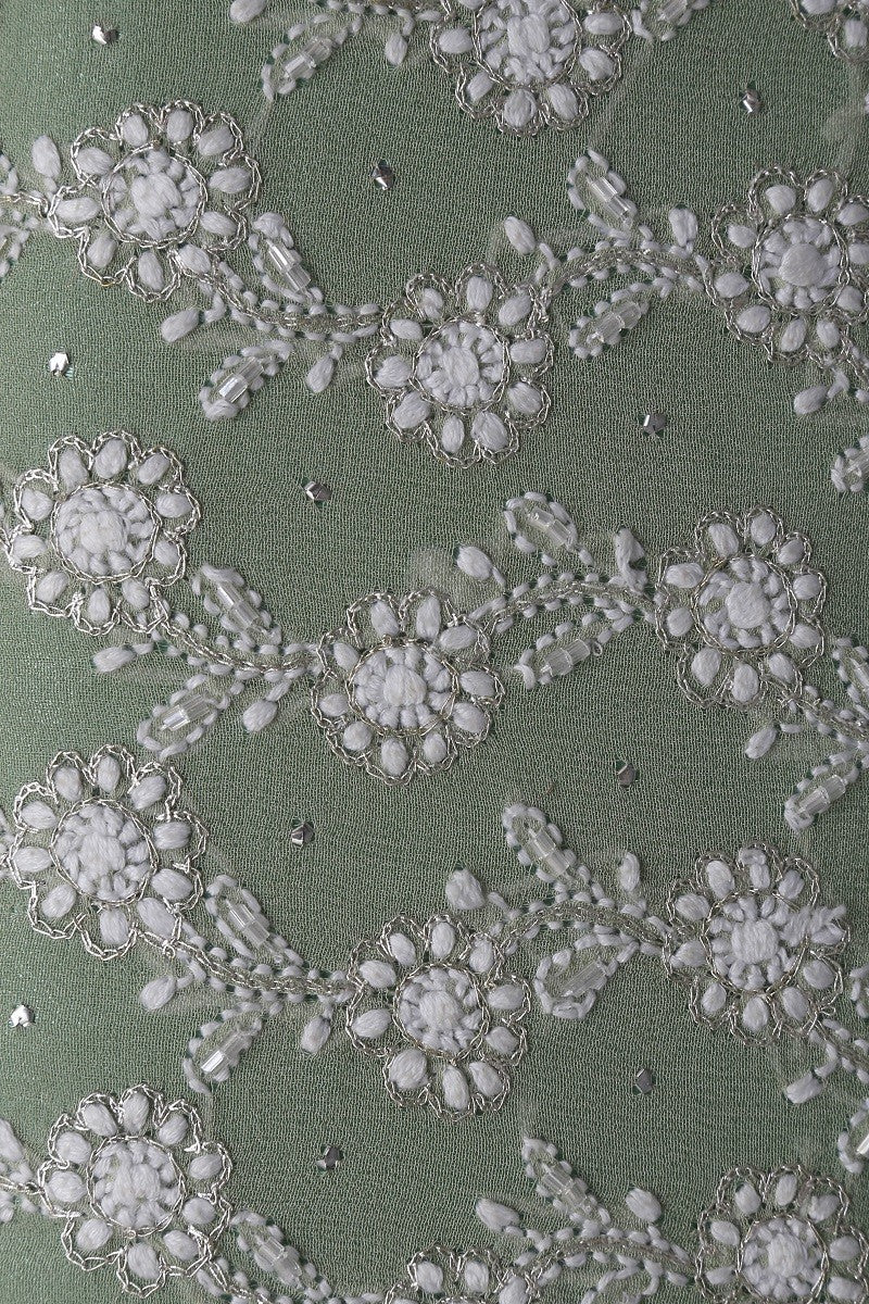 Ada Hand Embroidered Green Pure Georgette Lucknow Chikankari Clutch With Muqaish Work- A602046