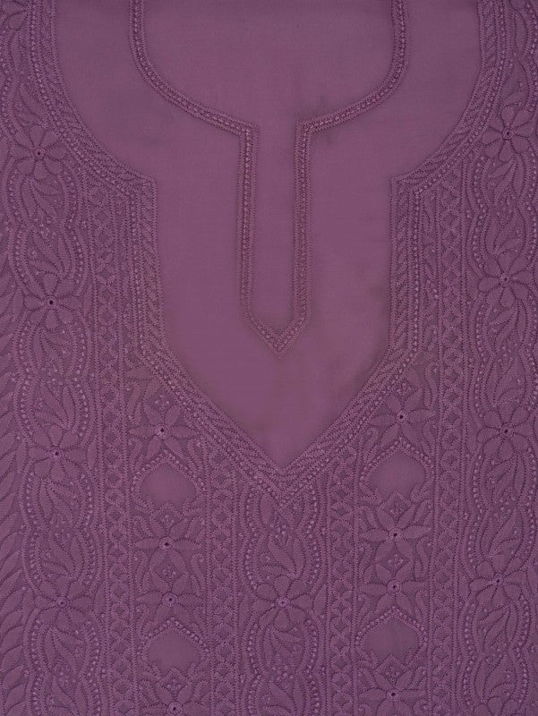 Ada Hand Embroidered Opera Mauve Georgette Lucknowi Chikan Unstitched Kurta Piece A497737