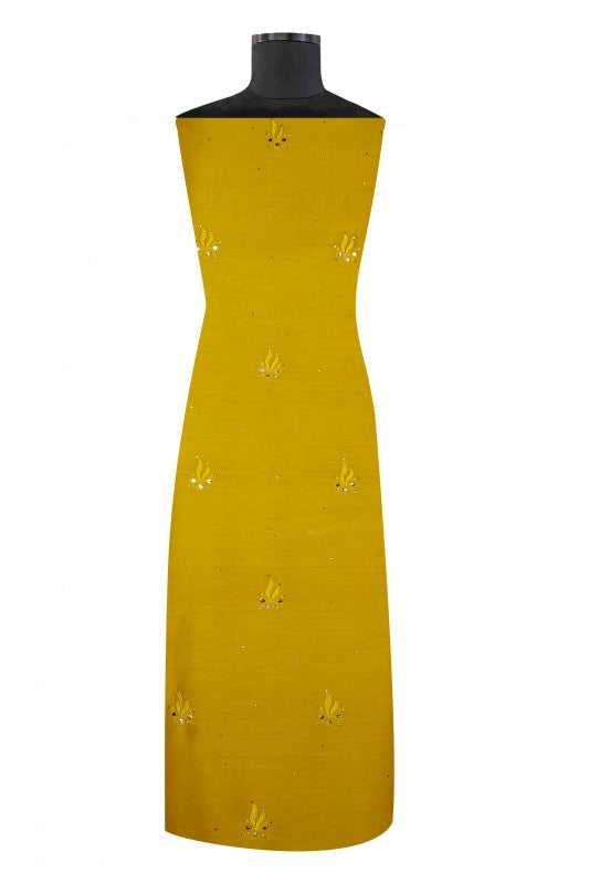 Ada Hand Embroidered Mustard Georgette Lucknowi Chikan Unstitched Kurta Dupatta Set With Muqaish Work A394927