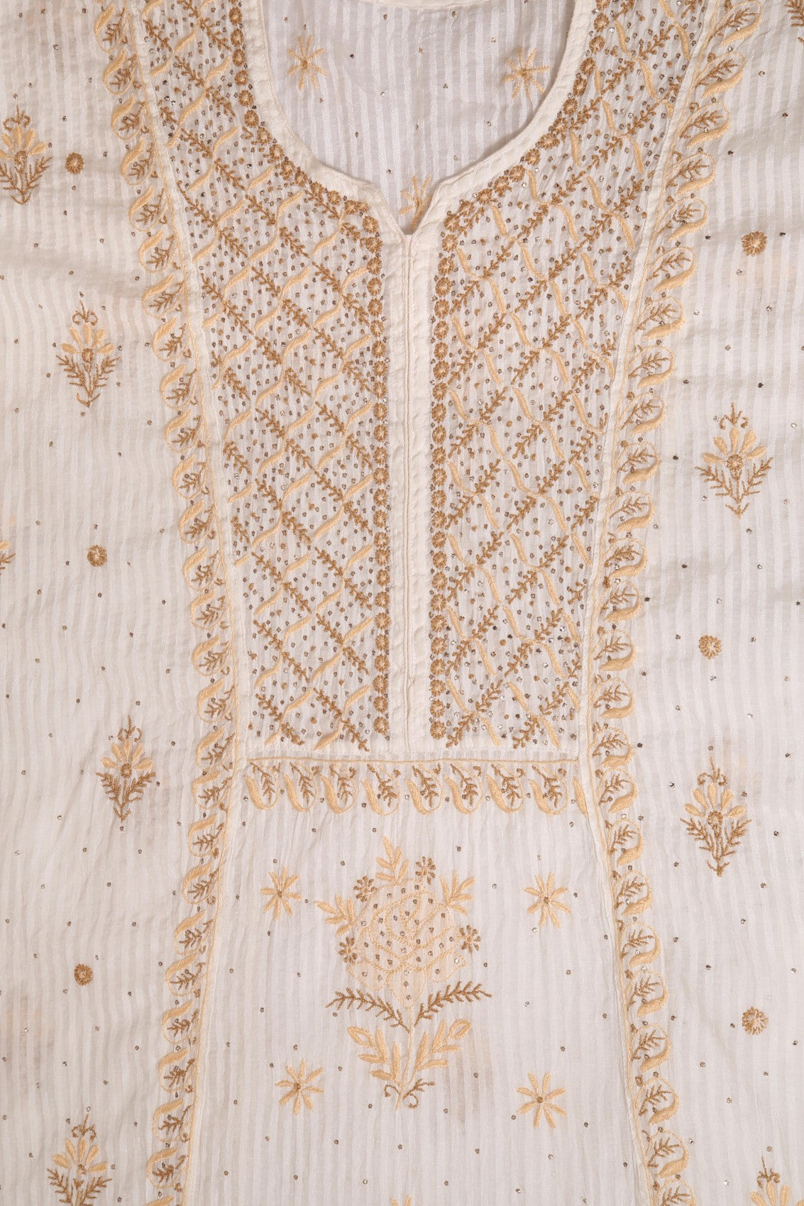 Ada Hand Embroidered White Chanderi Lucknowi Chikankari Semi-stitched Kurta Dupatta Set With Muqaish Work 01A136886