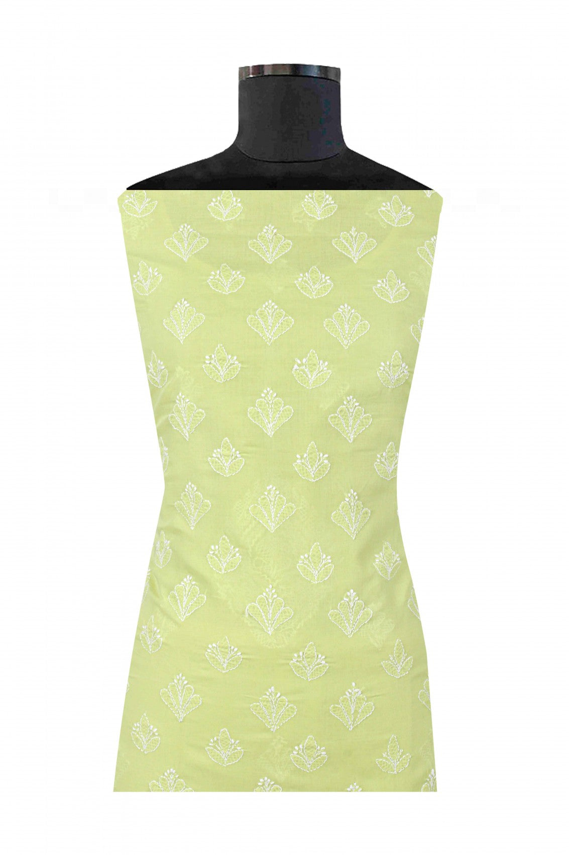 Ada Hand Embroidered Light Green Cotton Lucknowi Chikankari Unstitched Suit Piece A607709