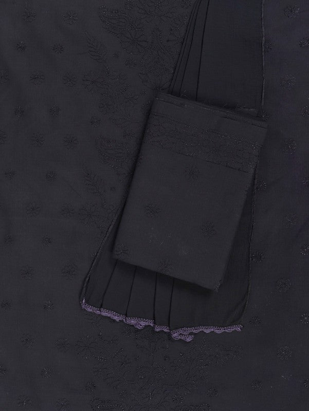 Ada Hand Embroidered Black Cotton Lucknowi Chikankari Unstitched Suit Piece 01A221144