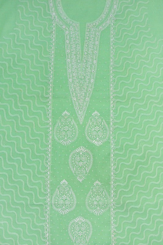 Ada Hand Embroidered Green Chanderi Lucknowi Chikan Unstitched Suit Piece A594933