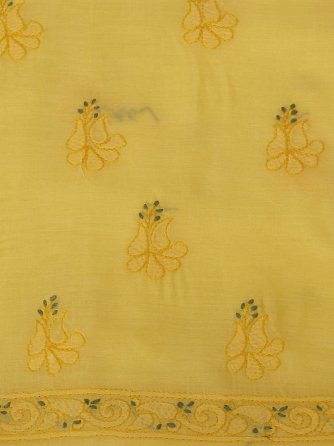 Ada Hand Embroidered Yellow Cotton Lucknowi Chikan Unstitched Suit Piece A100251
