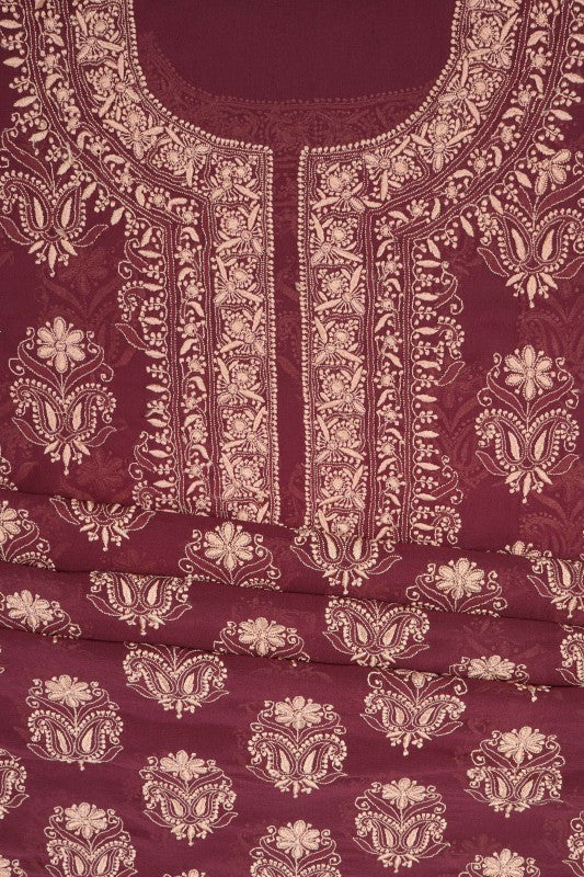 Ada Hand Embroidered Wine Pure Georgette Lucknowi Chikan Unstitched Suit Piece A59261